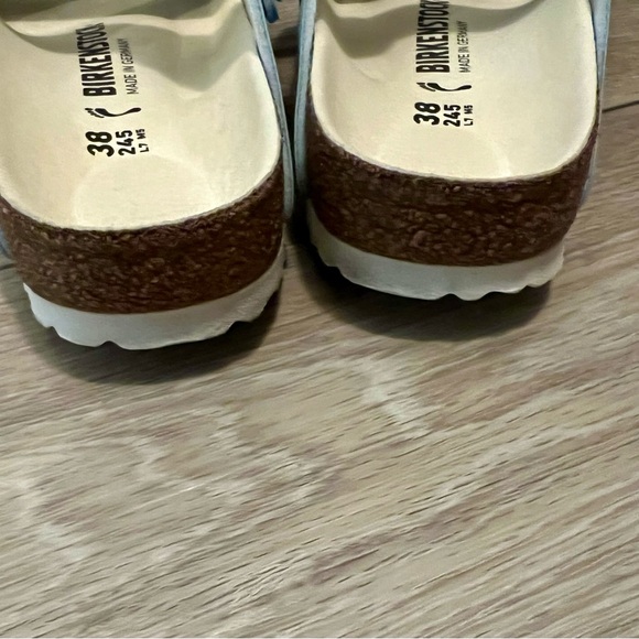 Birkenstock Arizona Split Light Blue/Silver Birko Flor Narrow Fit - Picture 4 of 5